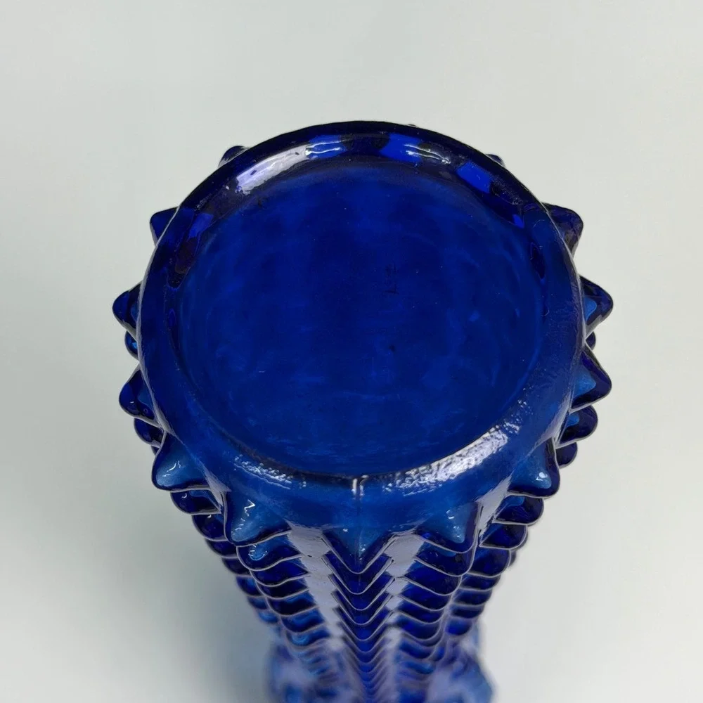 Vintage Cobalt Blue Hobnail Glass Bud Vase 9 Inch Tapered Art Glass Decor MCM